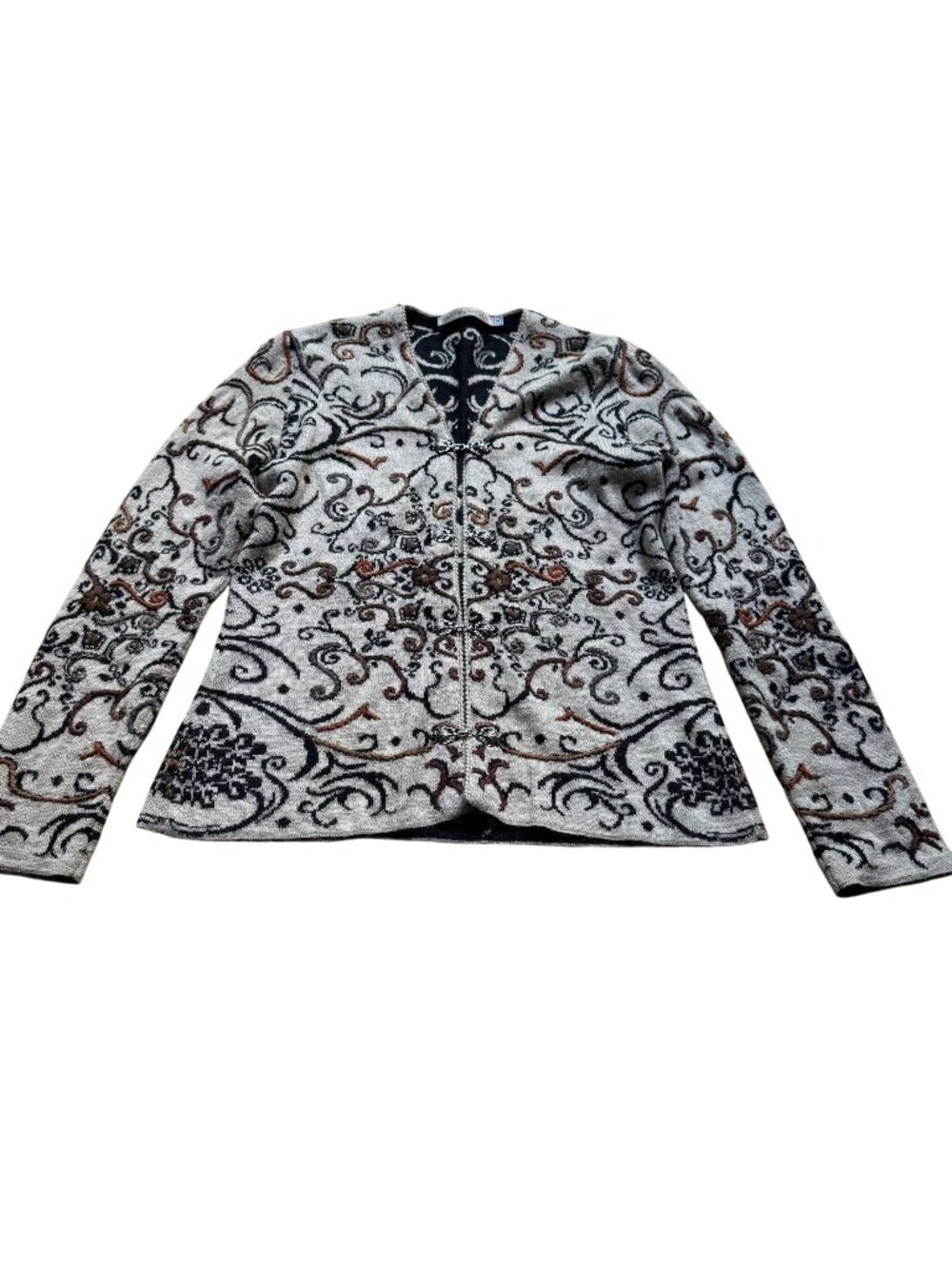 Simply Natural Size S Beige & Black Alpacal Peru Embroidered Cardigan